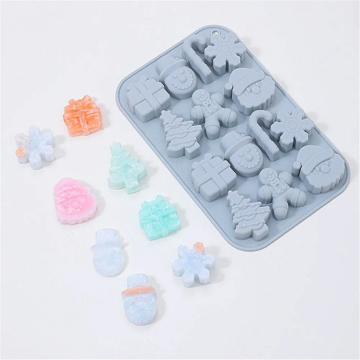 14 Grids Christmas Chocolate Mold DIY Non-stick Silicone Cake Baking Tool (No FDA Certificate) - Blue Grey - 2