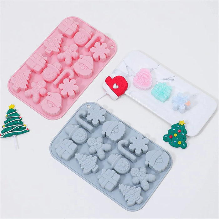 14 Grids Christmas Chocolate Mold DIY Non-stick Silicone Cake Baking Tool (No FDA Certificate) - Blue Grey - 5