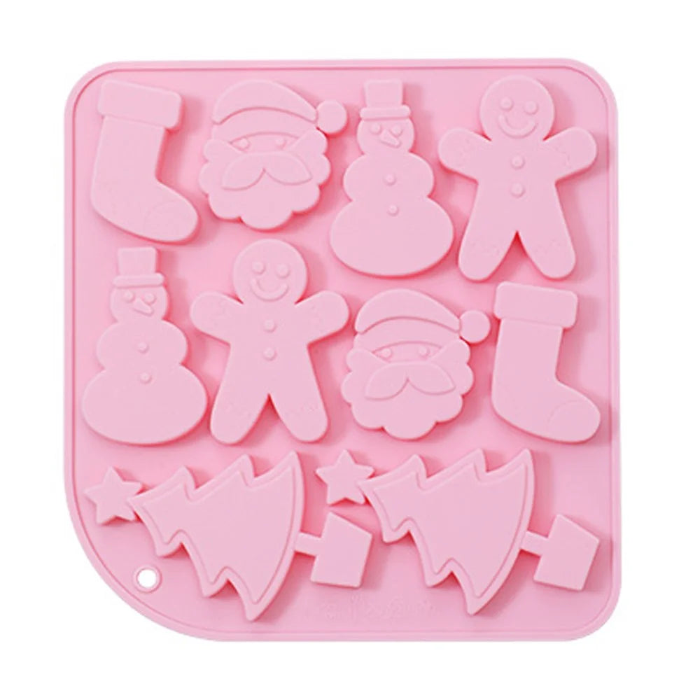 10 Grids Silicone Mold Christmas Chocolate Mold DIY Cake Decorating Kitchen Baking Tool (No FDA Certificate) - Pink - 1