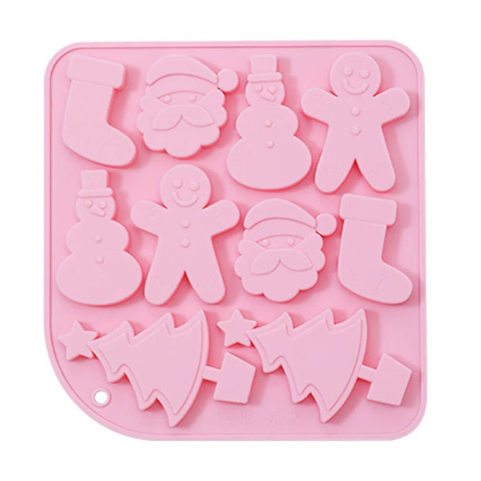 10 Grids Silicone Mold Christmas Chocolate Mold DIY Cake Decorating Kitchen Baking Tool (No FDA Certificate) - Pink - 1