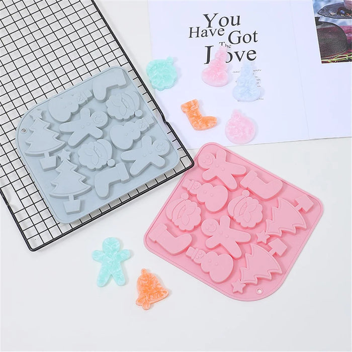 10 Grids Silicone Mold Christmas Chocolate Mold DIY Cake Decorating Kitchen Baking Tool (No FDA Certificate) - Pink - 2
