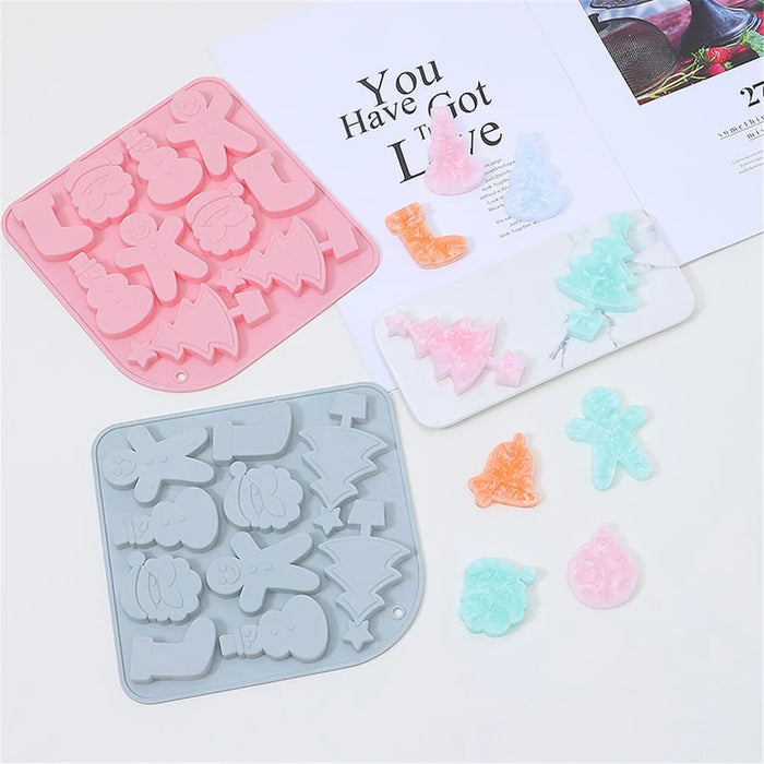 10 Grids Silicone Mold Christmas Chocolate Mold DIY Cake Decorating Kitchen Baking Tool (No FDA Certificate) - Pink - 4