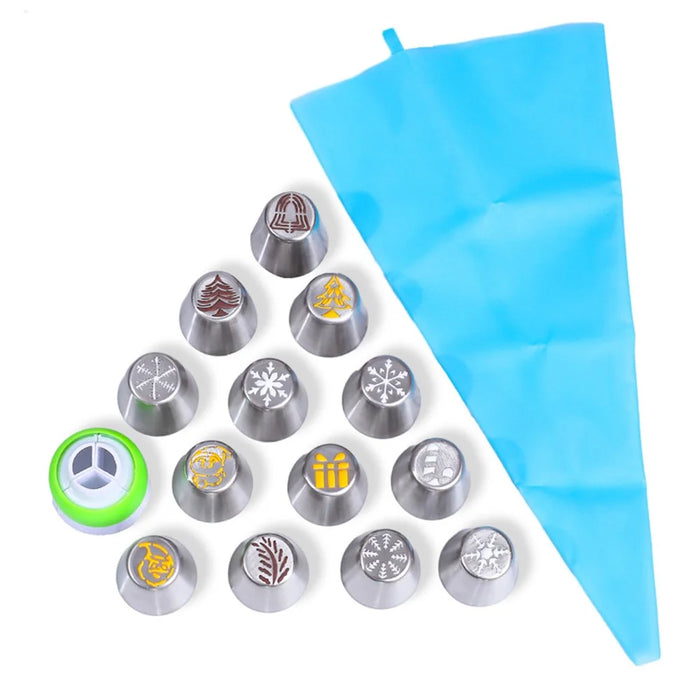 15Pcs / Set Christmas Icing Piping Nozzles with Cream Pastry Bag for Cake DIY Decorating (No FDA Certificate) - 1