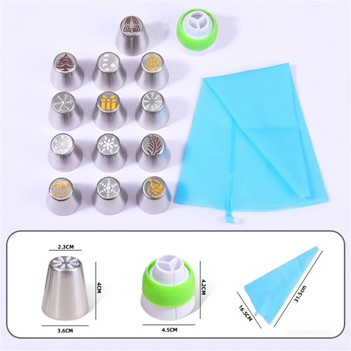 15Pcs / Set Christmas Icing Piping Nozzles with Cream Pastry Bag for Cake DIY Decorating (No FDA Certificate) - 6