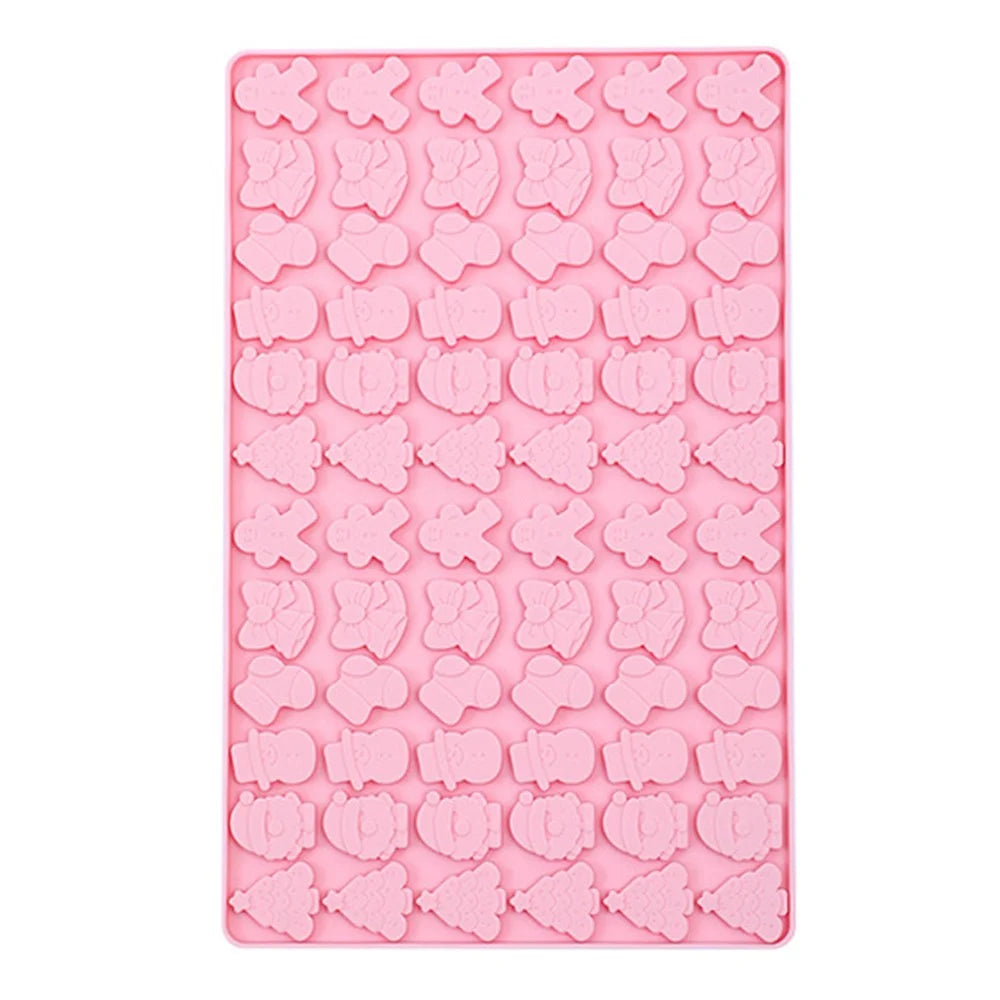 72 Grids Christmas Snowman Gingerbread Man Silicone Cake Mold DIY Candy Chocolate Biscuit Baking Tool (No FDA Certificate) - Pink - 1