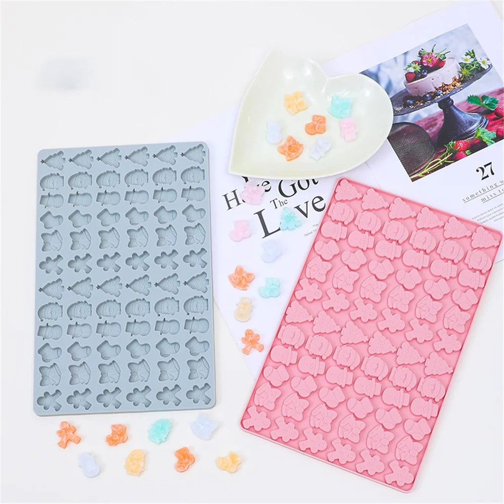72 Grids Christmas Snowman Gingerbread Man Silicone Cake Mold DIY Candy Chocolate Biscuit Baking Tool (No FDA Certificate) - Pink - 2