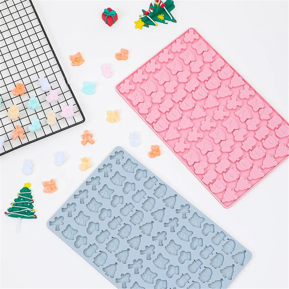 72 Grids Christmas Snowman Gingerbread Man Silicone Cake Mold DIY Candy Chocolate Biscuit Baking Tool (No FDA Certificate) - Pink - 3