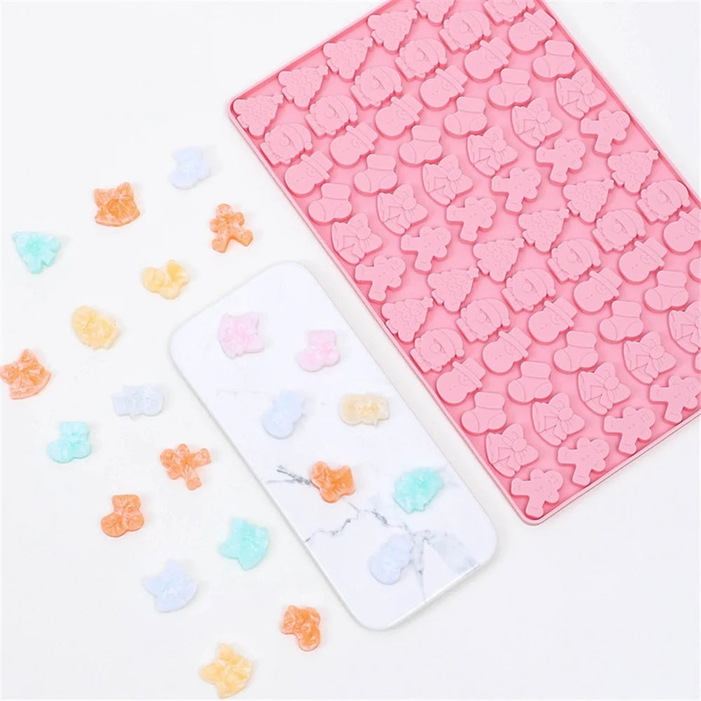 72 Grids Christmas Snowman Gingerbread Man Silicone Cake Mold DIY Candy Chocolate Biscuit Baking Tool (No FDA Certificate) - Pink - 5