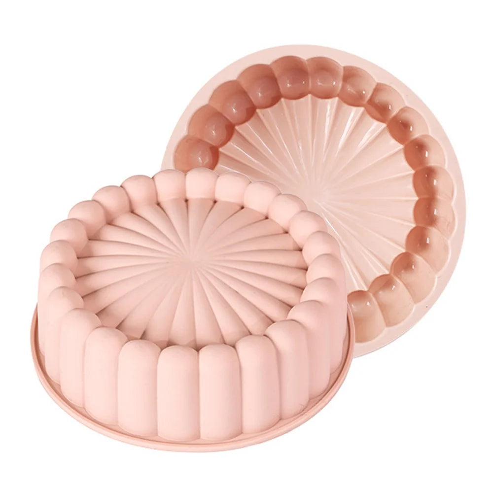 Flower Shape Silicone Baking Pan Round Tray Bread Mousse Cake Mold (BPA-Free, No FDA Certified) - Beige - 1