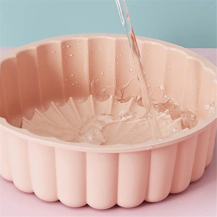 Flower Shape Silicone Baking Pan Round Tray Bread Mousse Cake Mold (BPA-Free, No FDA Certified) - Beige - 3
