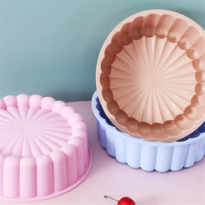 Flower Shape Silicone Baking Pan Round Tray Bread Mousse Cake Mold (BPA-Free, No FDA Certified) - Beige - 4