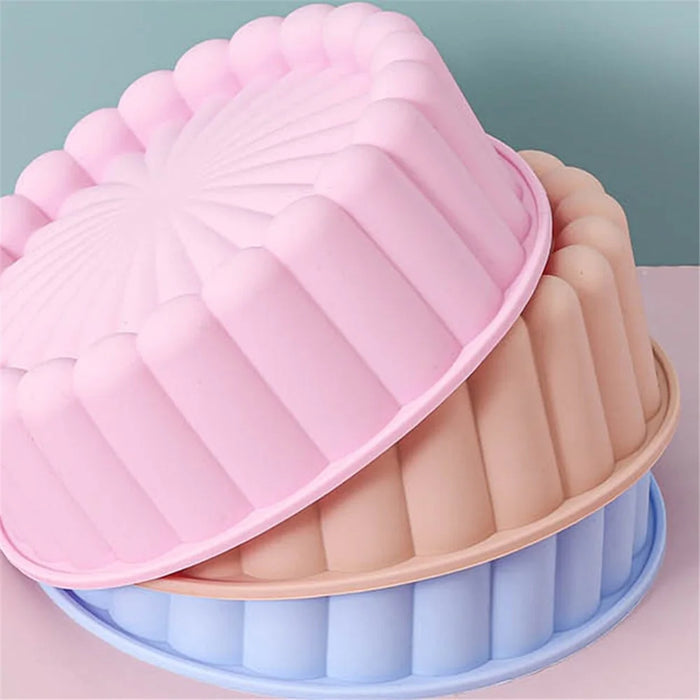 Flower Shape Silicone Baking Pan Round Tray Bread Mousse Cake Mold (BPA-Free, No FDA Certified) - Beige - 5