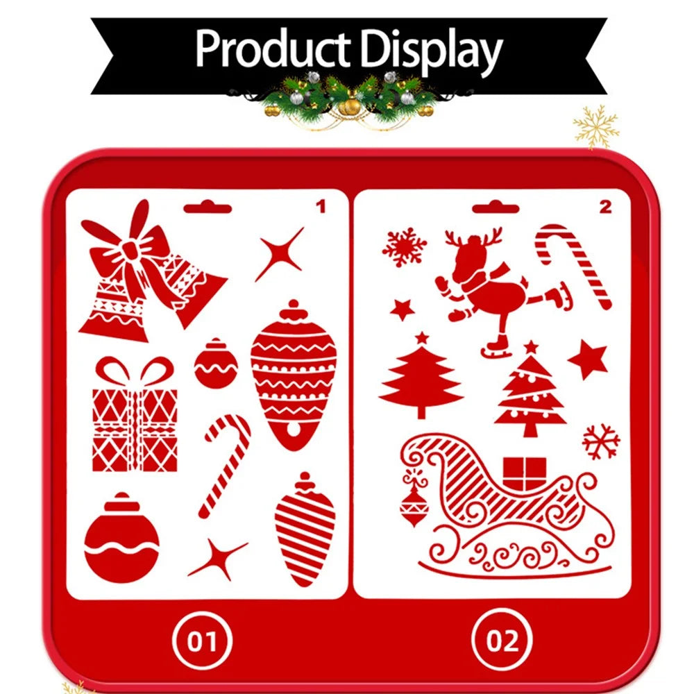 Christmas Cake Stencil Templates Decoration Mold Tools Coffee Decorating Molds (BPA-Free, No FDA Certificate) - Style 1 - 2