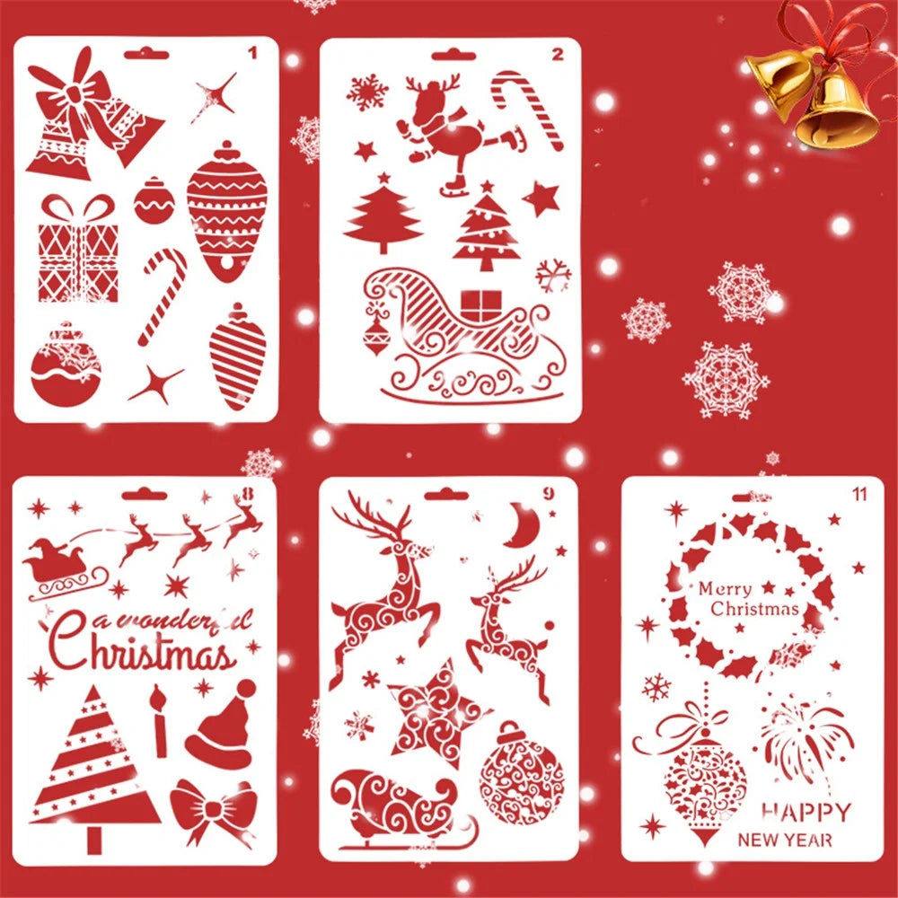 Christmas Cake Stencil Templates Decoration Mold Tools Coffee Decorating Molds (BPA-Free, No FDA Certificate) - Style 1 - 5