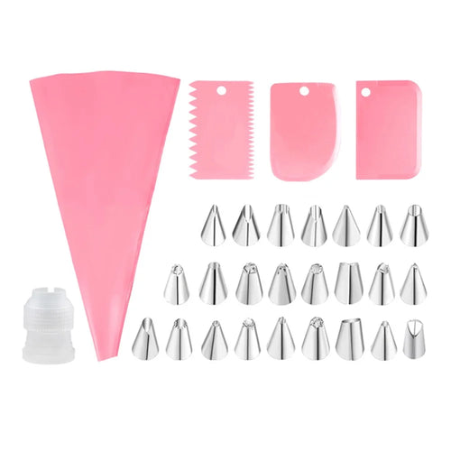 29Pcs  /  Set Christmas Cake DIY Tool Icing Piping Nozzles with Cream Pastry Bag Scrapers (No FDA Certificate) - Pink - 1