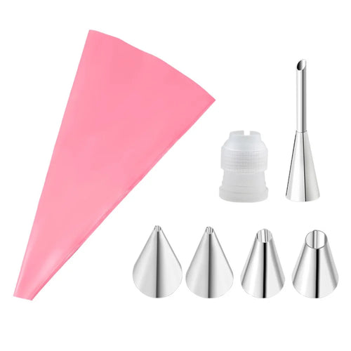 7Pcs / Set Icing Piping Nozzle Puff Cream Injector with Pastry Bag Christmas Cake Decorating Tools (No FDA Certificate) - Pink - 1