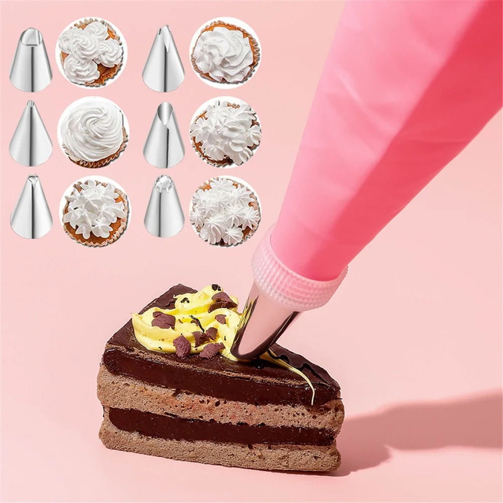 7Pcs / Set Icing Piping Nozzle Puff Cream Injector with Pastry Bag Christmas Cake Decorating Tools (No FDA Certificate) - Pink - 2