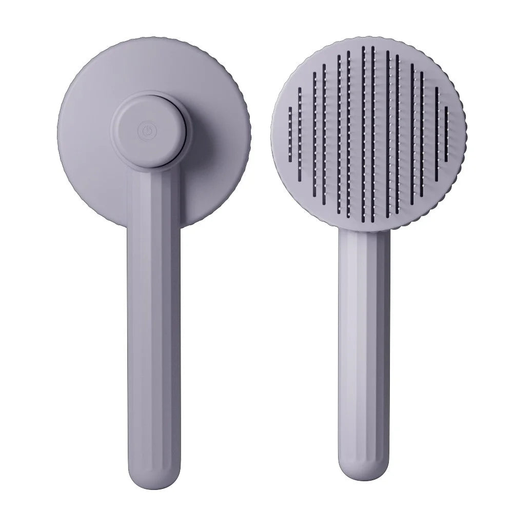 Self-Cleaning Cat Dog Brush Tangled Hair Cleaning Pet Grooming Comb Gift with Plastic Handle - Grey - 1
