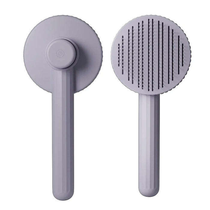 Self-Cleaning Cat Dog Brush Tangled Hair Cleaning Pet Grooming Comb Gift with Plastic Handle - Grey - 1