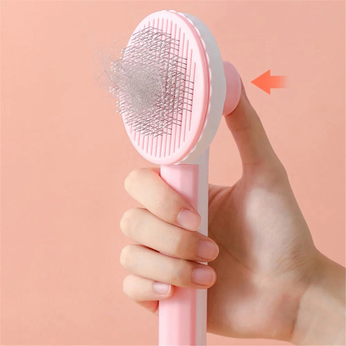 Self-Cleaning Cat Dog Brush Tangled Hair Cleaning Pet Grooming Comb Gift with Plastic Handle - Grey - 2