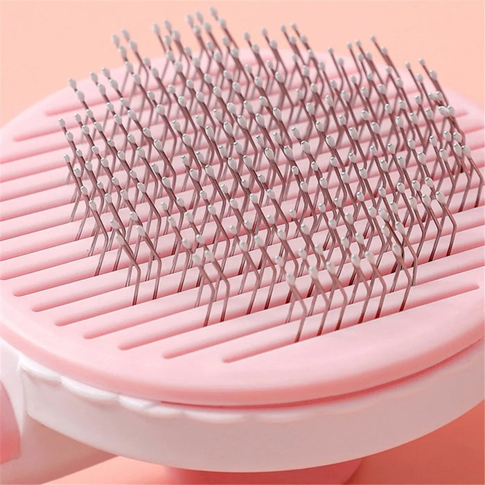 Self-Cleaning Cat Dog Brush Tangled Hair Cleaning Pet Grooming Comb Gift with Plastic Handle - Grey - 3