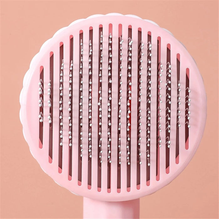 Self-Cleaning Cat Dog Brush Tangled Hair Cleaning Pet Grooming Comb Gift with Plastic Handle - Grey - 4