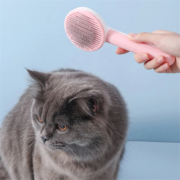 Self-Cleaning Cat Dog Brush Tangled Hair Cleaning Pet Grooming Comb Gift with Plastic Handle - Grey - 5