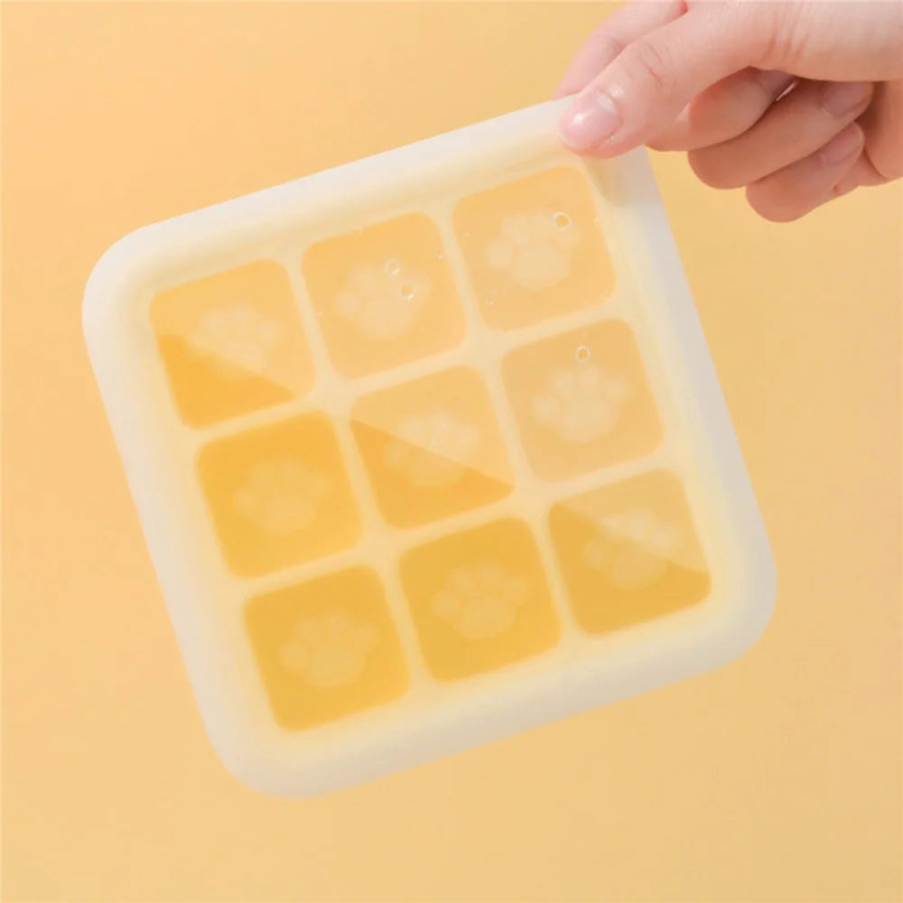 9 Grids Cat Paw Ice Mold with Lid Baby Food Silicone DIY Maker (No FDA) - Mango Yellow - 3