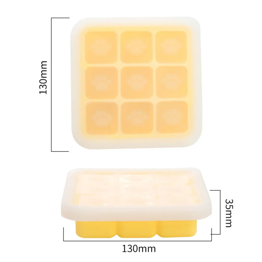9 Grids Cat Paw Ice Mold with Lid Baby Food Silicone DIY Maker (No FDA) - Mango Yellow - 5