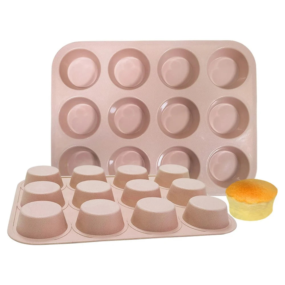 12-Cell Muffin Cup Cake Silicone Mold Chocolate Cake Baking Mold (BPA-Free, No FDA Certificate) - Pink - 1