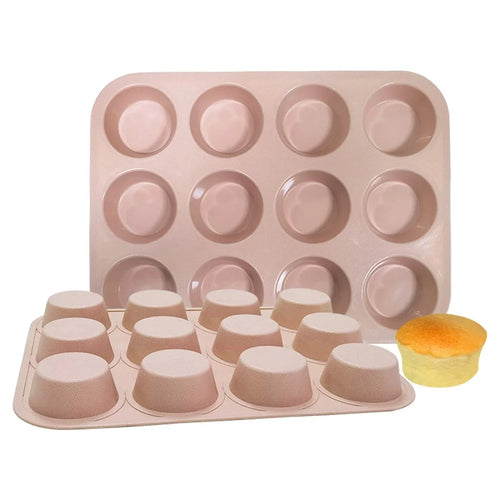 12-Cell Muffin Cup Cake Silicone Mold Chocolate Cake Baking Mold (BPA-Free, No FDA Certificate) - Pink - 1