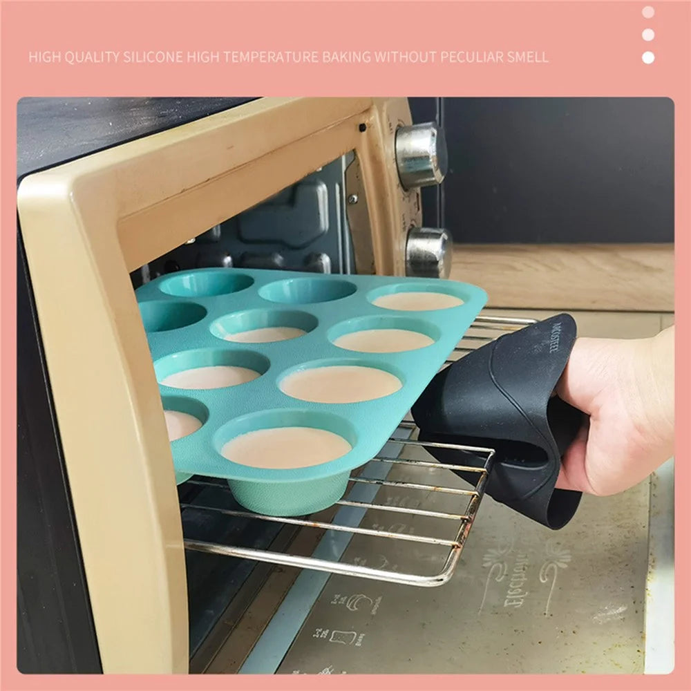 12-Cell Muffin Cup Cake Silicone Mold Chocolate Cake Baking Mold (BPA-Free, No FDA Certificate) - Pink - 4