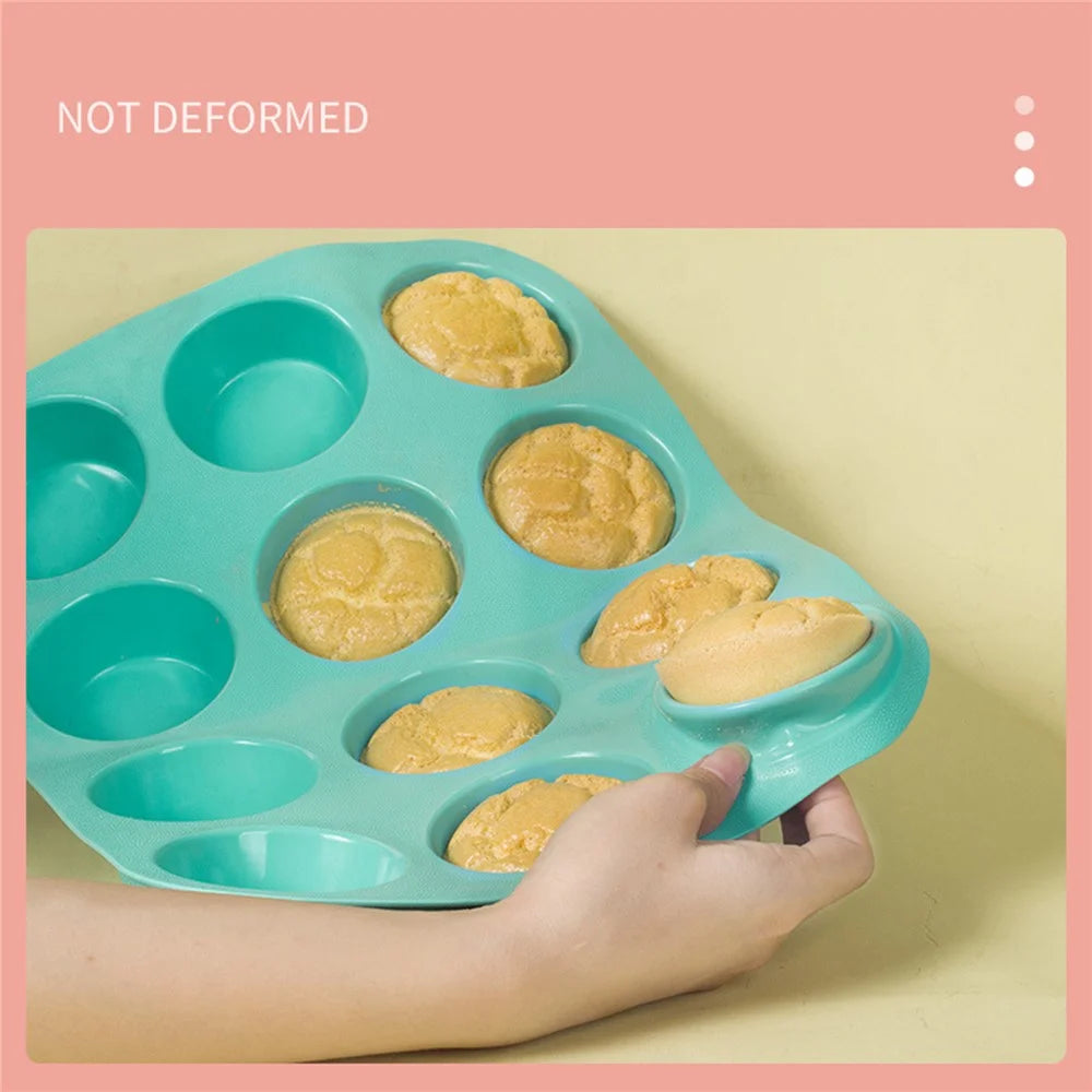 12-Cell Muffin Cup Cake Silicone Mold Chocolate Cake Baking Mold (BPA-Free, No FDA Certificate) - Pink - 5