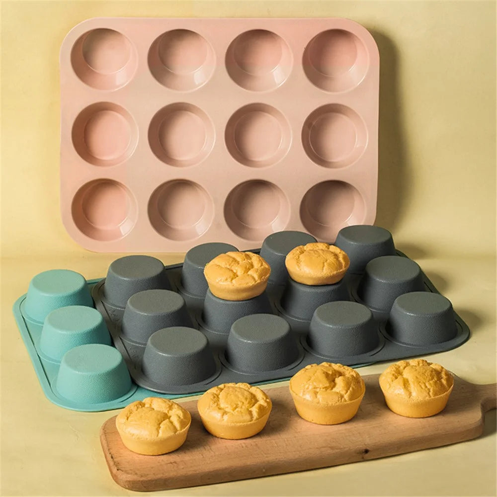 12-Cell Muffin Cup Cake Silicone Mold Chocolate Cake Baking Mold (BPA-Free, No FDA Certificate) - Pink - 7