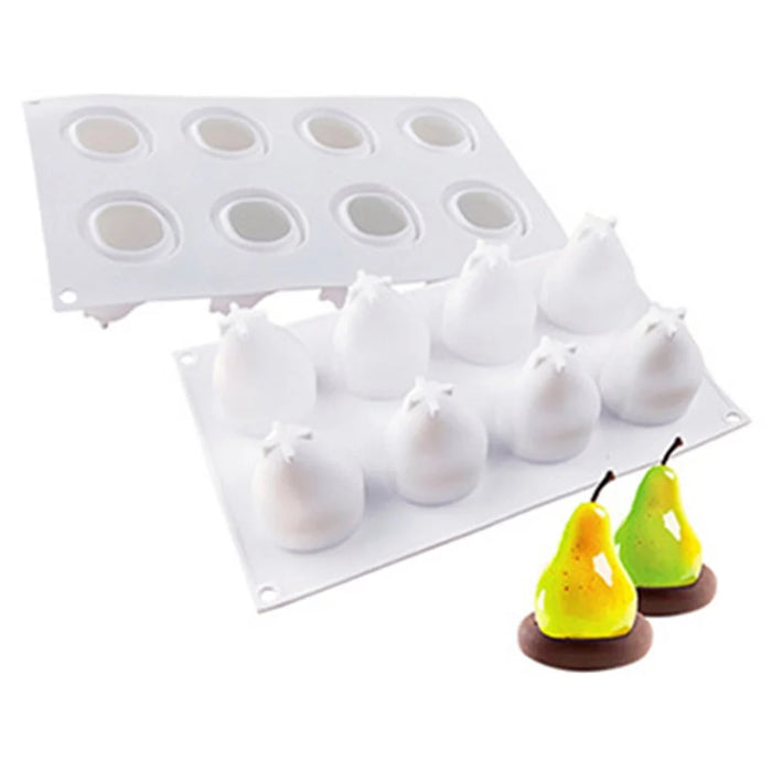 8-Cell Fruit Shape Mousse Cake Mold Dessert Making Silicone Mold (No FDA, BPA Free) - Pear - 1