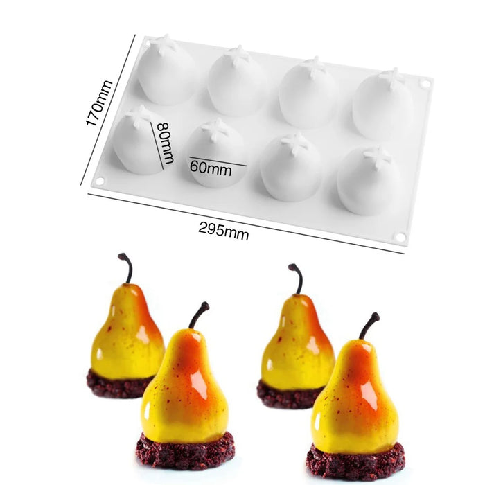 8-Cell Fruit Shape Mousse Cake Mold Dessert Making Silicone Mold (No FDA, BPA Free) - Pear - 4