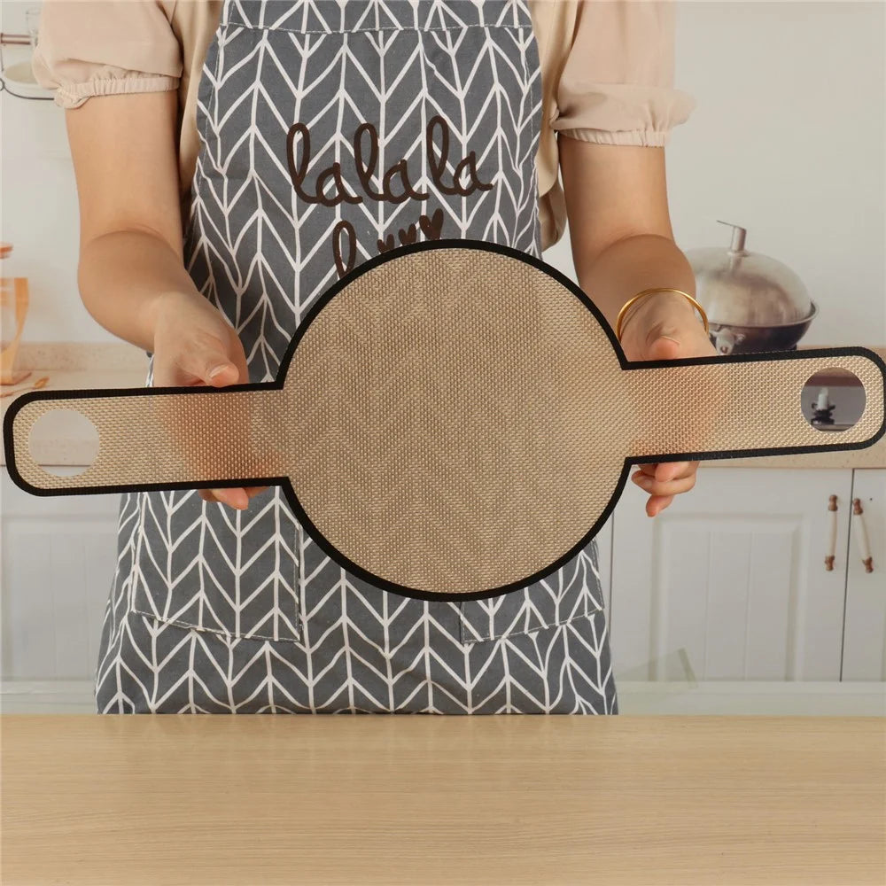Dutch Oven Bread Baking Pad Long Handles Sling Non-stick Dough Transfer Pad (BPA Free, No FDA) - Brown - 4