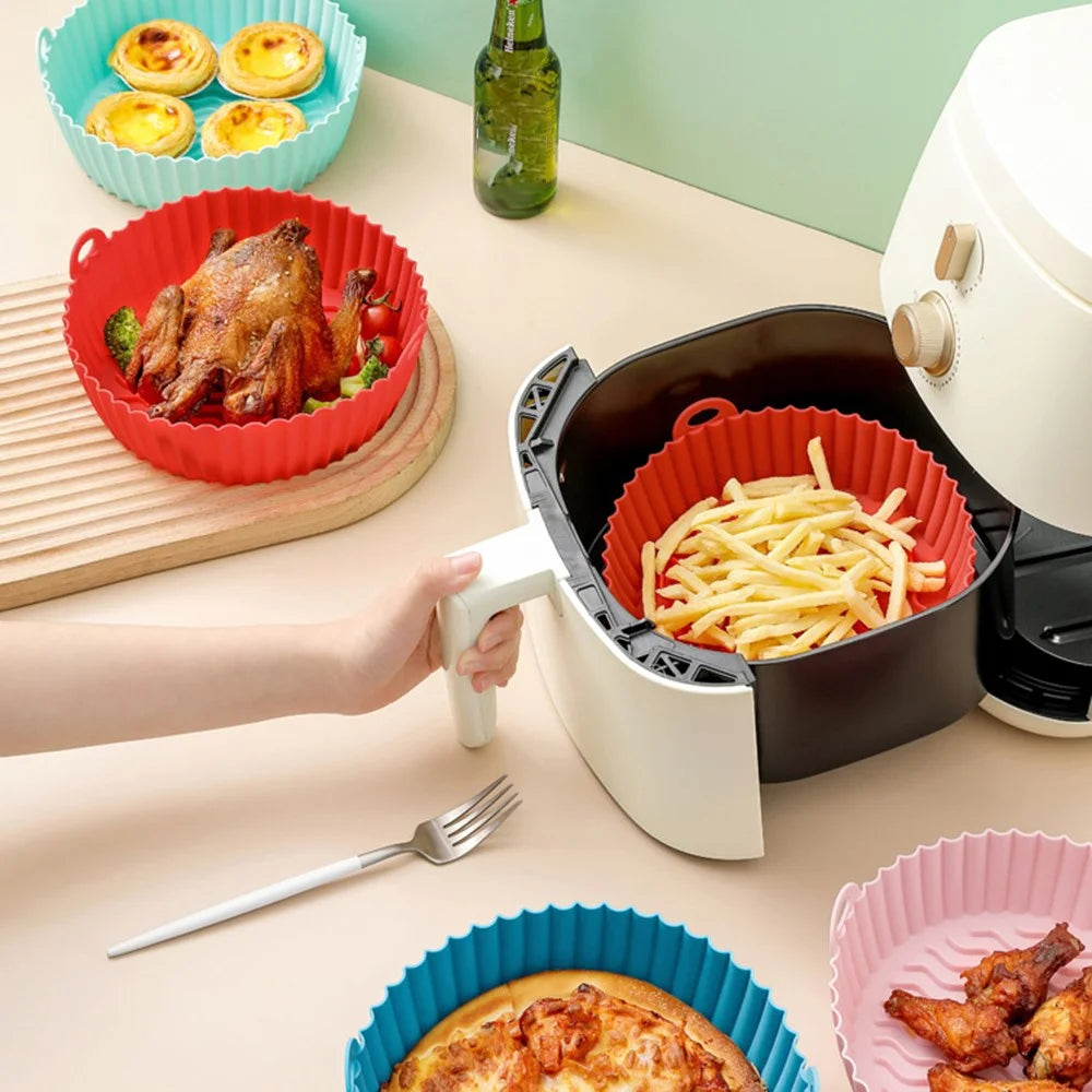 7.5-inch Air Fryer Silicone Pot Heat-Resistant Reusable Air Fryer Baking Tray Liner (BPA-free, No FDA Certificate) - Grey - 4