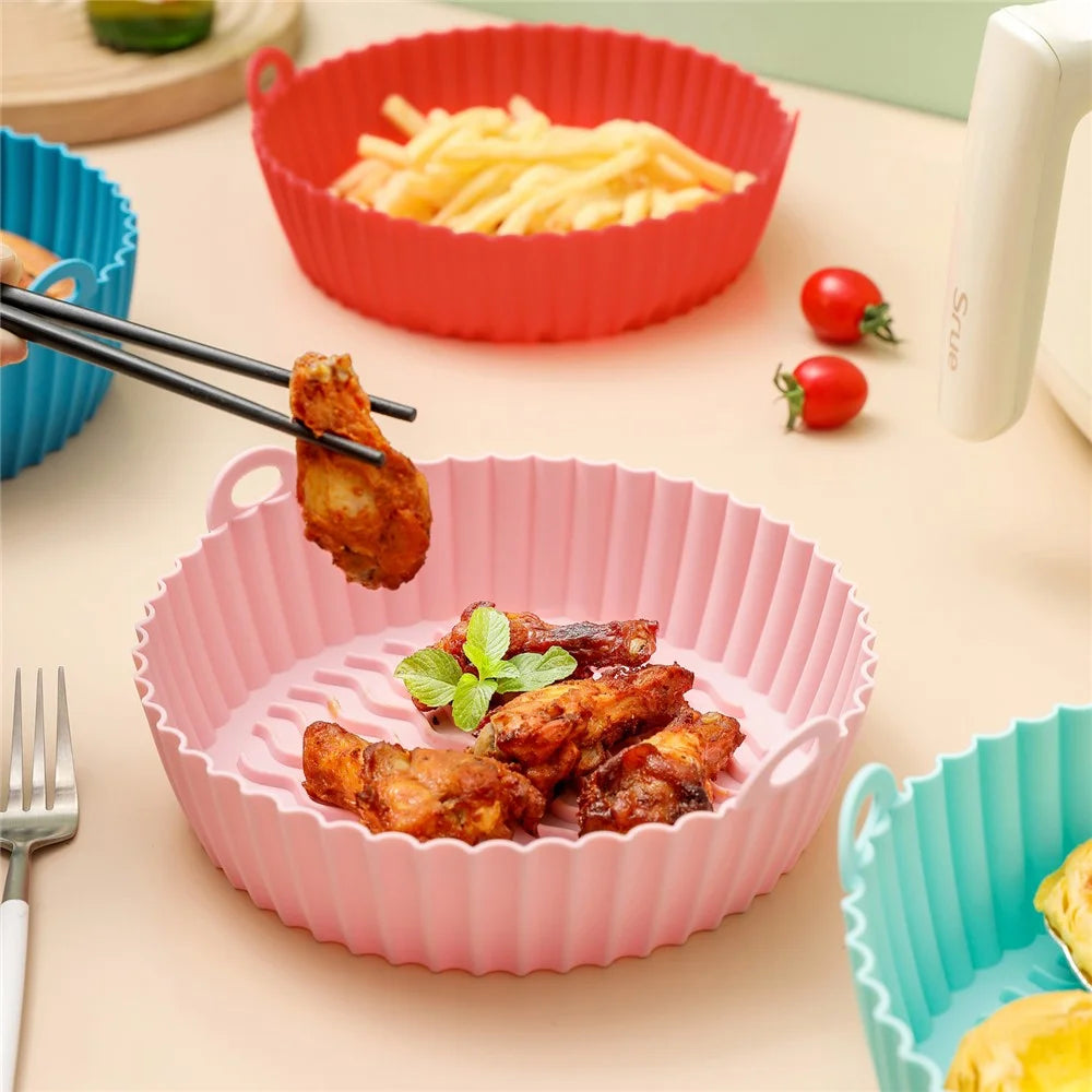 8.5-inch Air Fryer Silicone Liner Baking Tray Reusable Silicone Pot (BPA-free, No FDA Certificate) - Black - 7