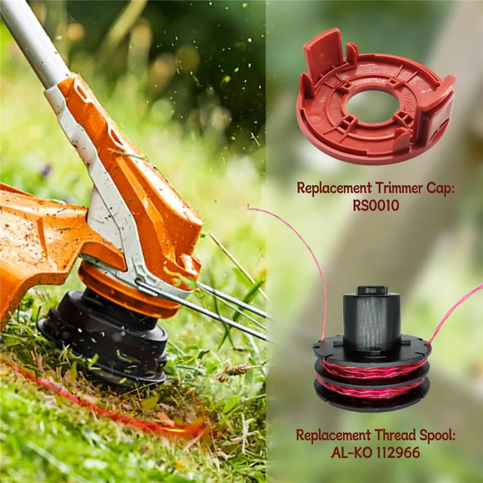 For AL-KO GTE 350 / GTE 450 / GTE 550 Lawn Trimmer 4 Line Spool + 1 Spool Cap Replacement Parts, 112966 - 4