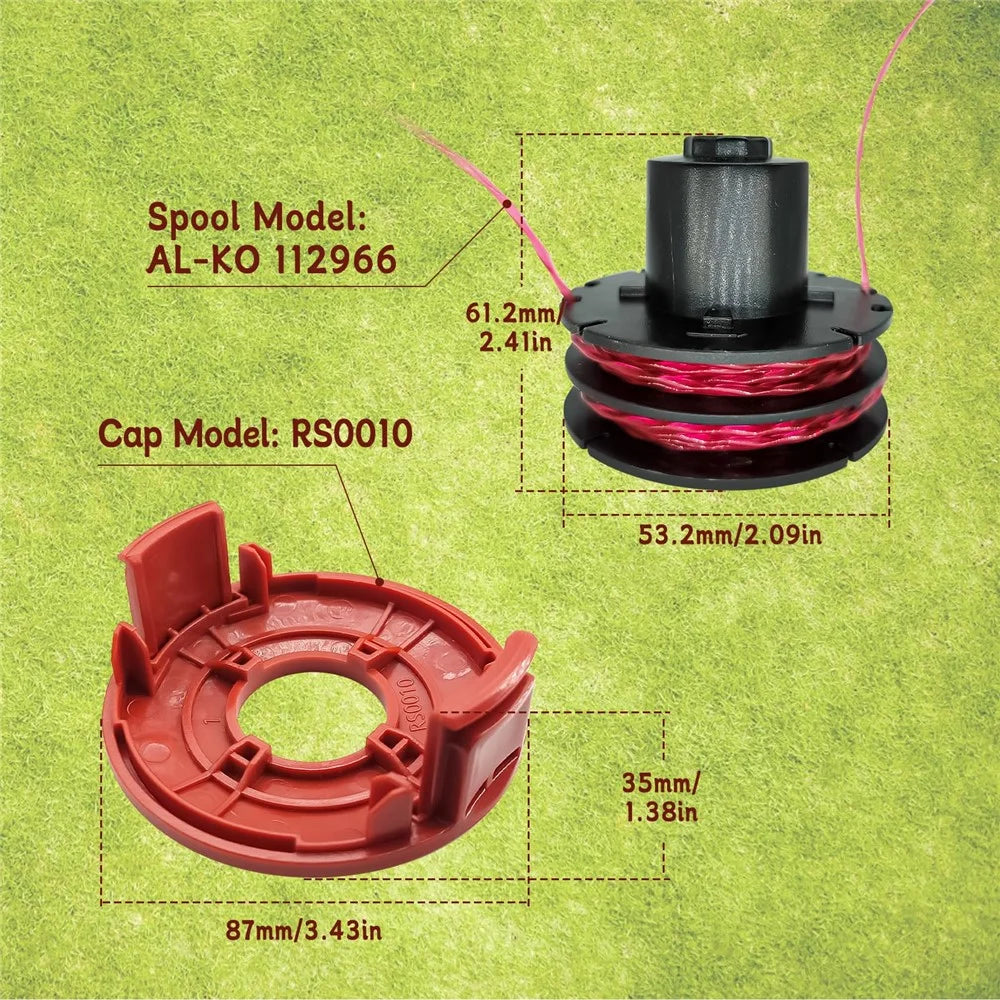 For AL-KO GTE 350 / GTE 450 / GTE 550 Grass Trimmer 6 Line Spool + 1 Spool Cap, 112966 - 7