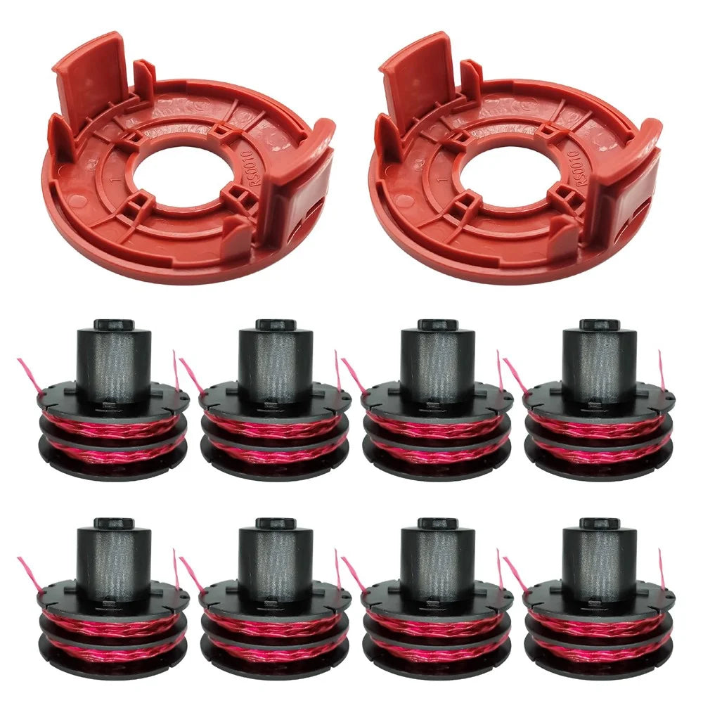 For AL-KO GTE 350 / GTE 450 / GTE 550 Lawn Trimmer 8 Line Spools with 2 Spool Caps, 112966 - 1
