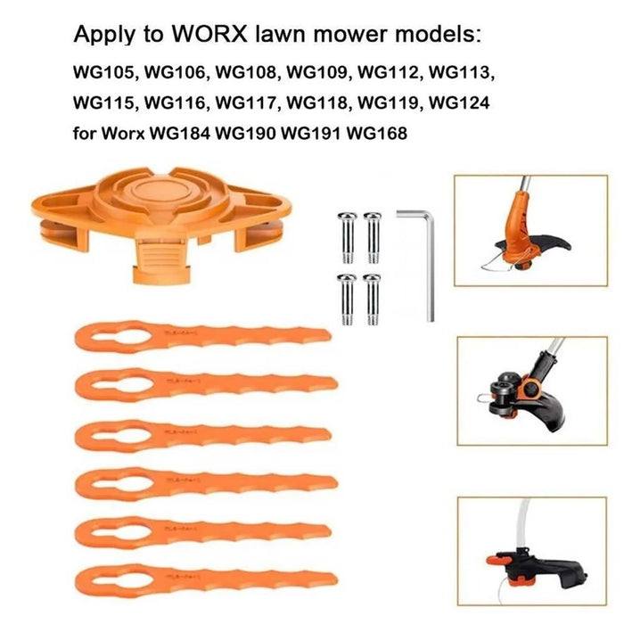 For Worx WG115 / WG116 / WG117 / WG118 6Pcs Plastic Cutting Blades + 1Pc Replacement Head (EVW-02) - 3