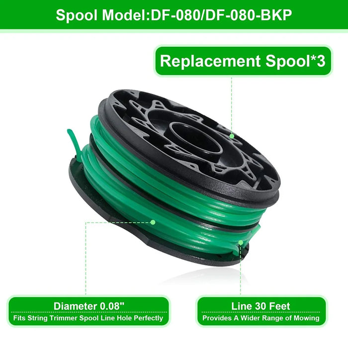 8Pcs Spool for Black & Decker GH1100 / GH1000 Type 4 / Type 3 / Type 2 / Type 1 Lawn Mower Part, DF-080-BKP - 5