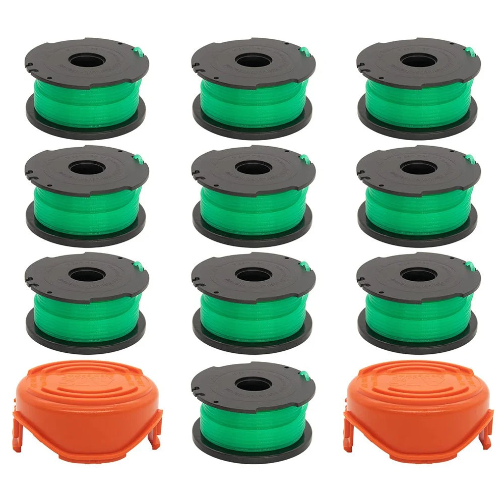 2 Spool Cap + 10 Replacement Spool for Black & Decker GH3000  /  GH3000R  /  LST540  /  LST540B Lawn Mower Spare Part, SF-080-BKP / 90583594 - 1