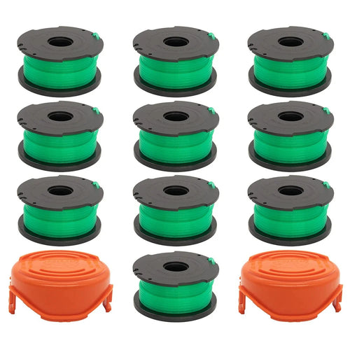 2 Spool Cap + 10 Replacement Spool for Black & Decker GH3000  /  GH3000R  /  LST540  /  LST540B Lawn Mower Spare Part, SF-080-BKP / 90583594 - 1
