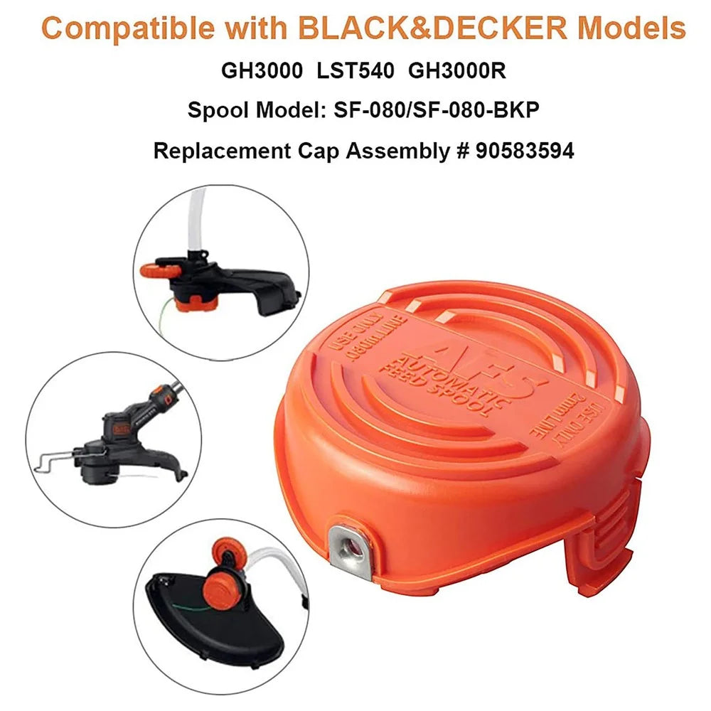 1 Spool Cap + 4 Replacement Spool for Black & Decker GH3000  /  GH3000R  /  LST540  /  LST540B Lawn Mower Spare Part, SF-080-BKP / 90583594 - 3