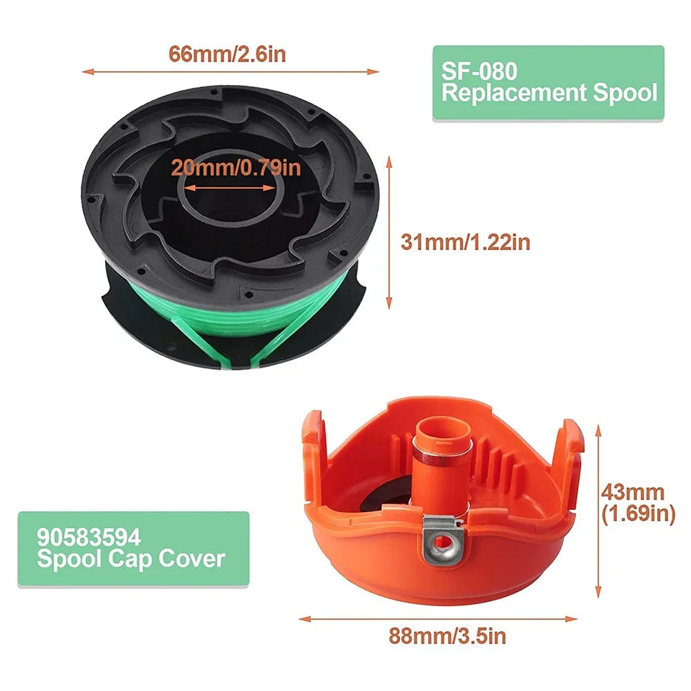 1 Spool Cap + 4 Replacement Spool for Black & Decker GH3000  /  GH3000R  /  LST540  /  LST540B Lawn Mower Spare Part, SF-080-BKP / 90583594 - 7