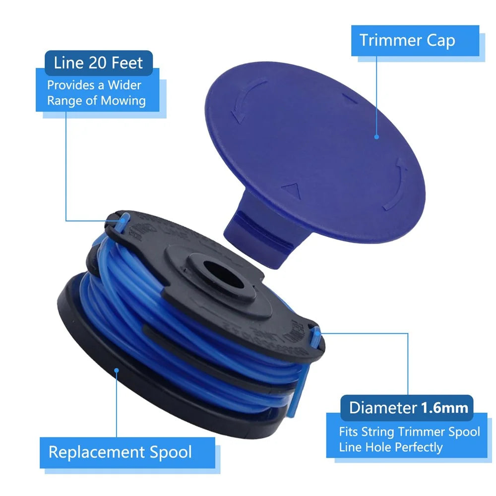 2 TLG-03 Spool + 1 TLK-01 Spool Cap for Kobalt KST 120X  /  120X-06 Lawn Mower Replacement Part - 5