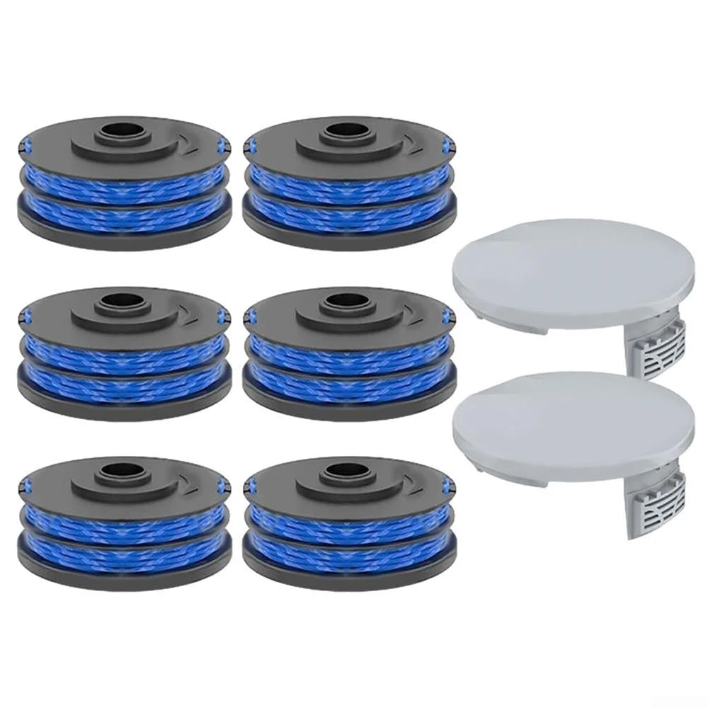 2 RAC122 Spool Cap + 6 RAC123 Spool for Ryobi RLT6030 / RLT5127 / RLT5027 / RLT4125 / RLT4027 Lawn Mower - 1